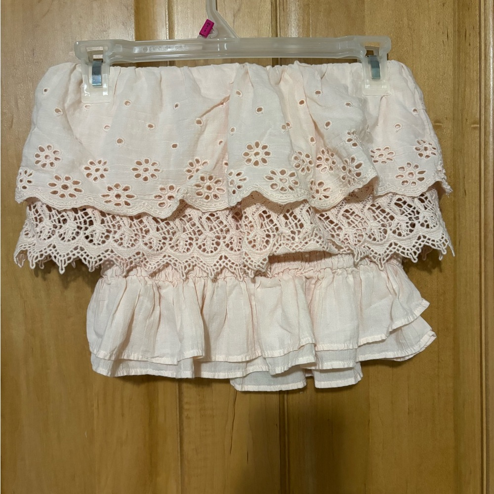 Pink Strapless Country Crop Top. Size S